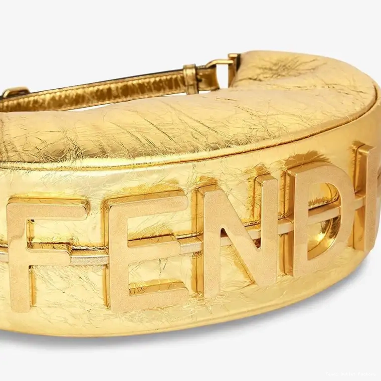 Affordable HOT Fendigraphy Leather Hobo Bag Gold In Calf Small Fendi 0701
